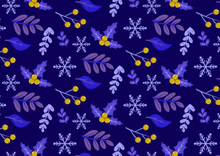 深蓝色雪花浆果图案背景