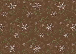 棕色底雪花绿叶图案背景