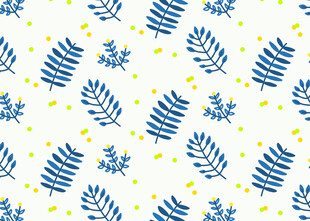 蓝叶黄星简约花卉图案