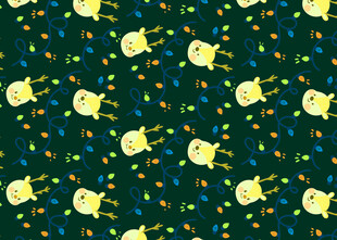 绿色背景小黄图案无缝纹理