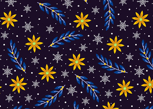 深蓝色底星星枝叶图案