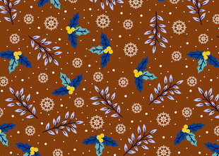 棕色底花鸟图案织物纹理