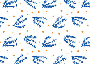 蓝叶橙点几何图案背景