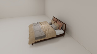 简约单人床卧室场景展示