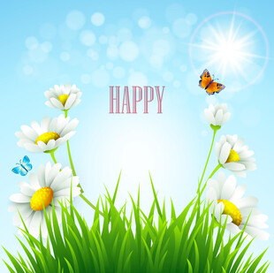 清新草地花朵快乐场景