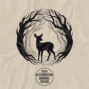 鹿在环形树枝图案中