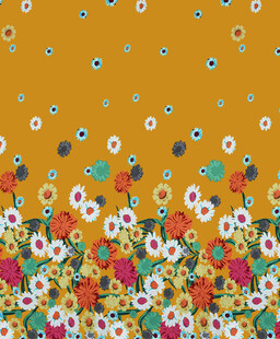 橙色背景多彩花卉图案