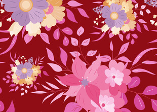 深红底多彩花卉图案