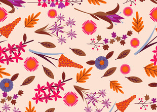 多彩花卉树叶图案背景