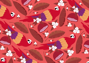 红色背景的花鸟图案设计