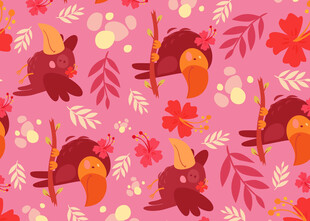 粉色背景的猴子花卉图案