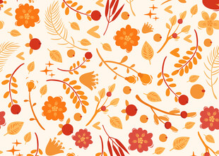 秋季花卉植物无缝图案