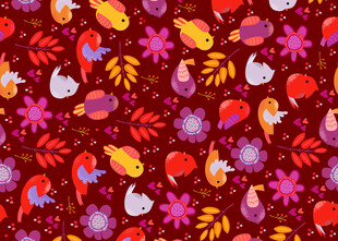 多彩花卉鸟类无缝图案