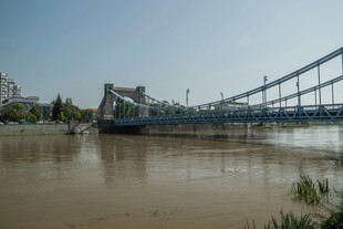 江上桥梁与浑浊江水景观