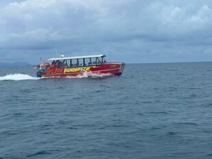 海上行驶的多彩观光 船