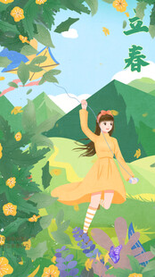 春日少女在花丛中起舞
