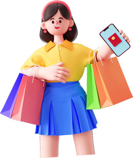 女孩手持手机开心购物