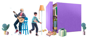 三人协作整理紫色大衣柜