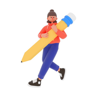 女子扛巨型铅笔欢乐奔跑