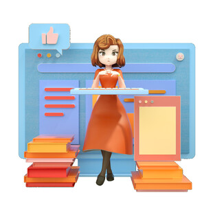 女教师手持托盘与书籍