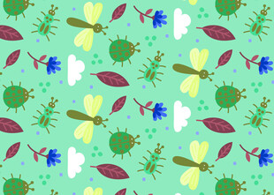 清新昆虫植物图案背景