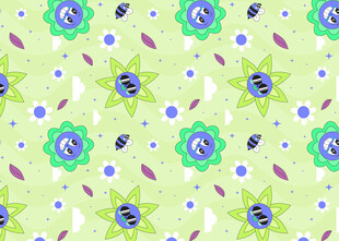 清新花卉几何图案背景