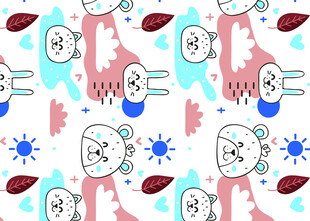 卡通动物图案无缝背景图