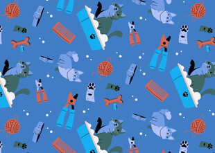 蓝色动物花卉图案背景