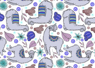 可爱羊驼图案无缝背景图