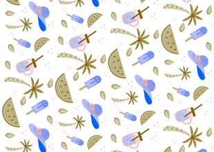 梦幻蓝金植物元素图案