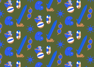 蓝白动物与几何图案背景