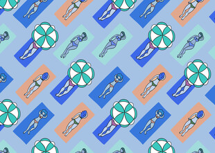 夏日海滩度假元素无缝图案