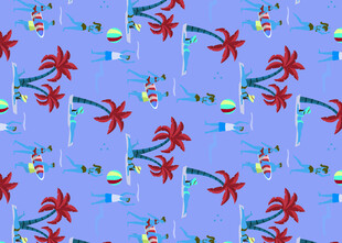 紫色背景的热带植物图案