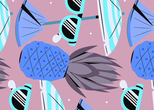 菠萝图案的多彩时尚背景