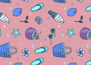 粉色背景卡通海洋元素图案
