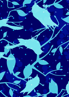 蓝底枝叶图案纹理背景