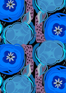 蓝色抽象花卉图案设计