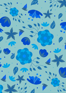 蓝色海洋风花卉海星图案