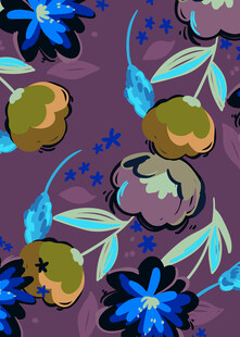 紫色背景花卉水果图案