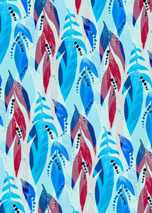 蓝红相间的抽象鱼群图案