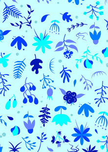 清新蓝调植物图案背景