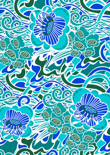 蓝绿花卉抽象图案纹理