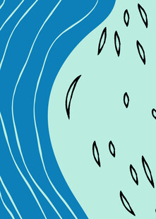 蓝色波浪与漂浮元素图案