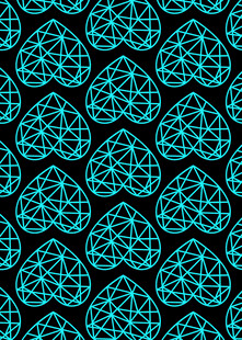 蓝绿色几何心形图案背景