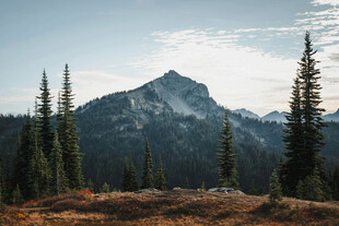 山林间的巍峨山峰景色