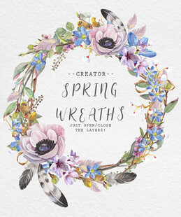 春季花卉花环插画