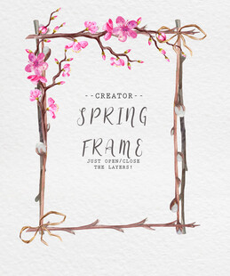 春日繁花边框插画设计
