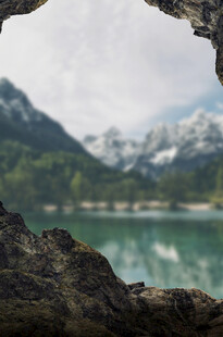 透过石隙看山水美景