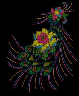 彩色凤凰刺绣图案