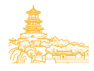 中式古塔风景图